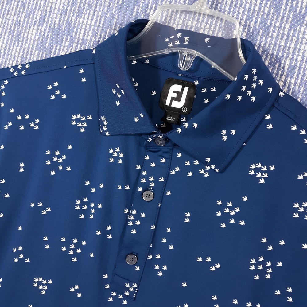 FootJoy Golf Polo‎ Shirt Mens Large Blue Stretch Comfort Performance Birds